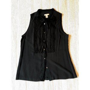 J. Crew Black Button-Down Ruffled Silk Top w/Bow